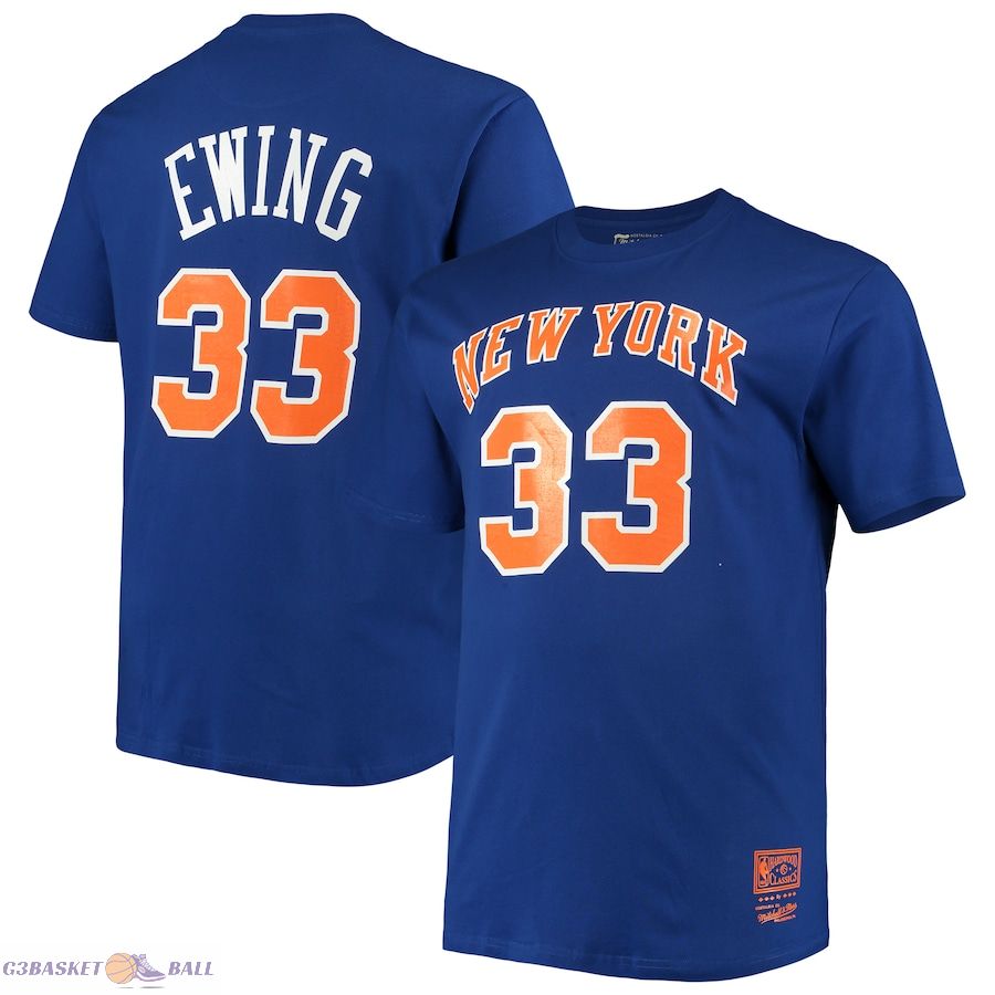 Men's New York Knicks Patrick Ewing Blue Big & Tall Hardwood Classics Name & Number T-Shirt