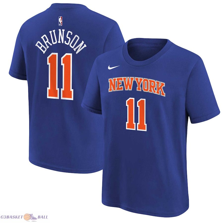 Youth New York Knicks Jalen Brunson Blue Icon Name & Number T-Shirt