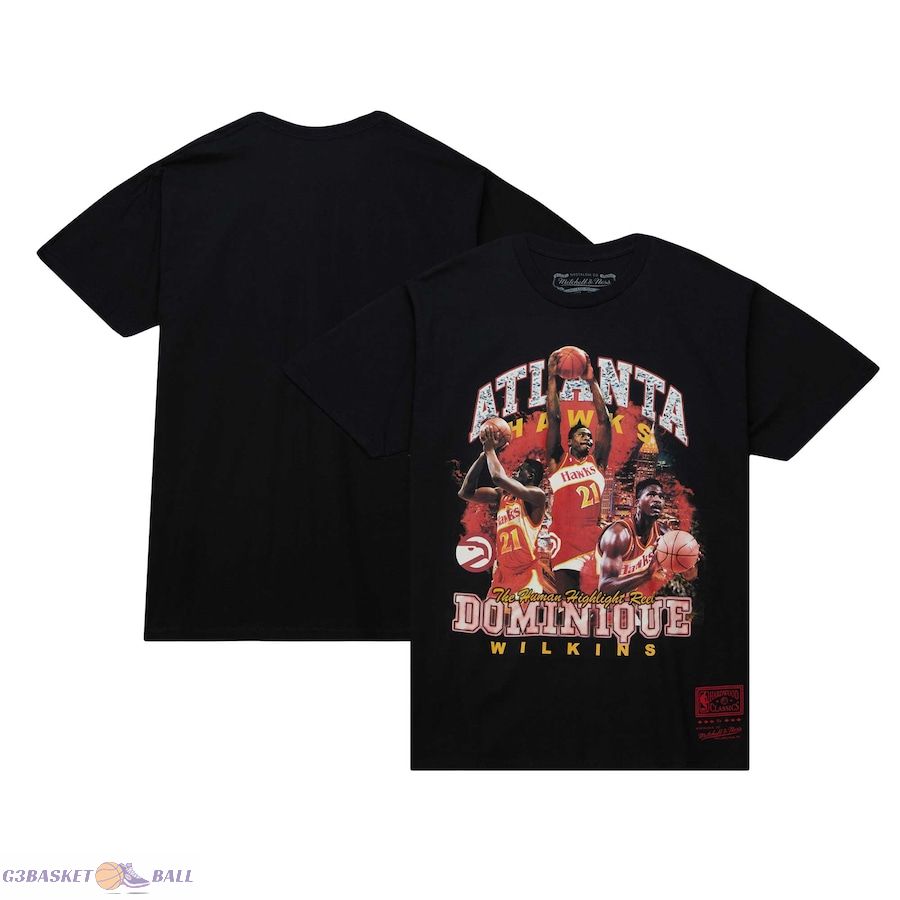 Men's Atlanta Hawks Dominique Wilkins Mitchell & Ness Black Hardwood Classics Bling Concert Player T-Shirt