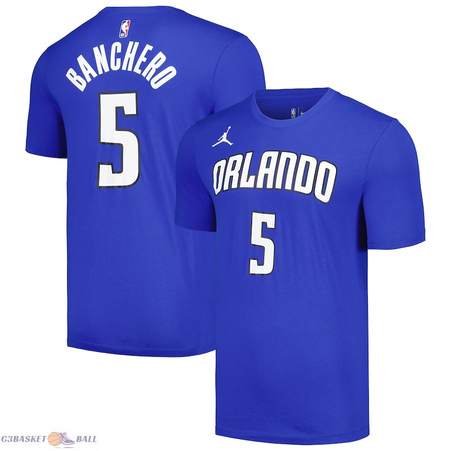 Men's Orlando Magic Paolo Banchero Jordan Brand Blue 2022/23 Statement Edition Name & Number T-Shirt