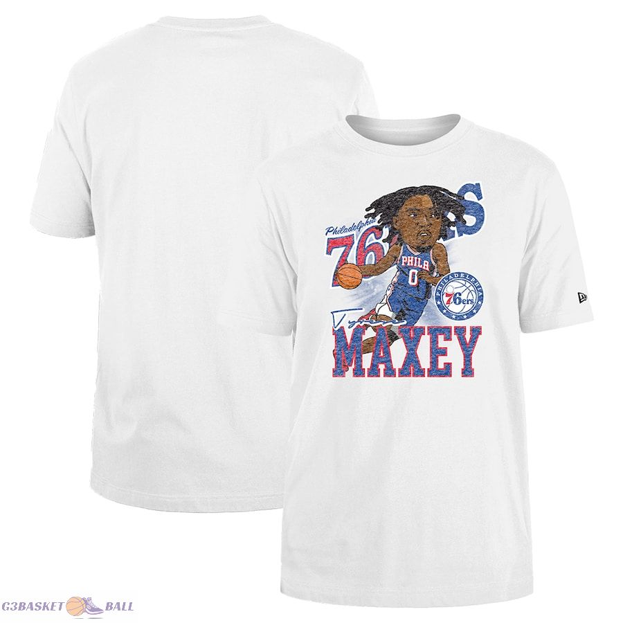 Men's Philadelphia 76ers Tyrese Maxey New Era White Caricature Player T-Shirt