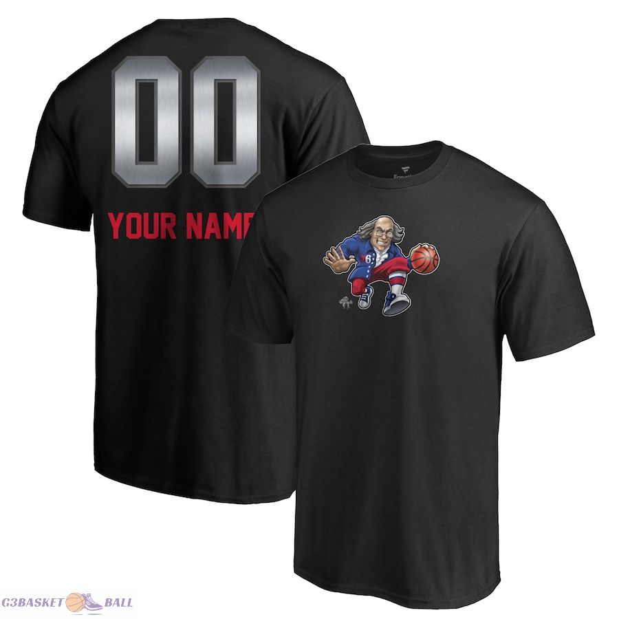 Men's Philadelphia 76ers Black Midnight Mascot Personalized Name & Number T-Shirt