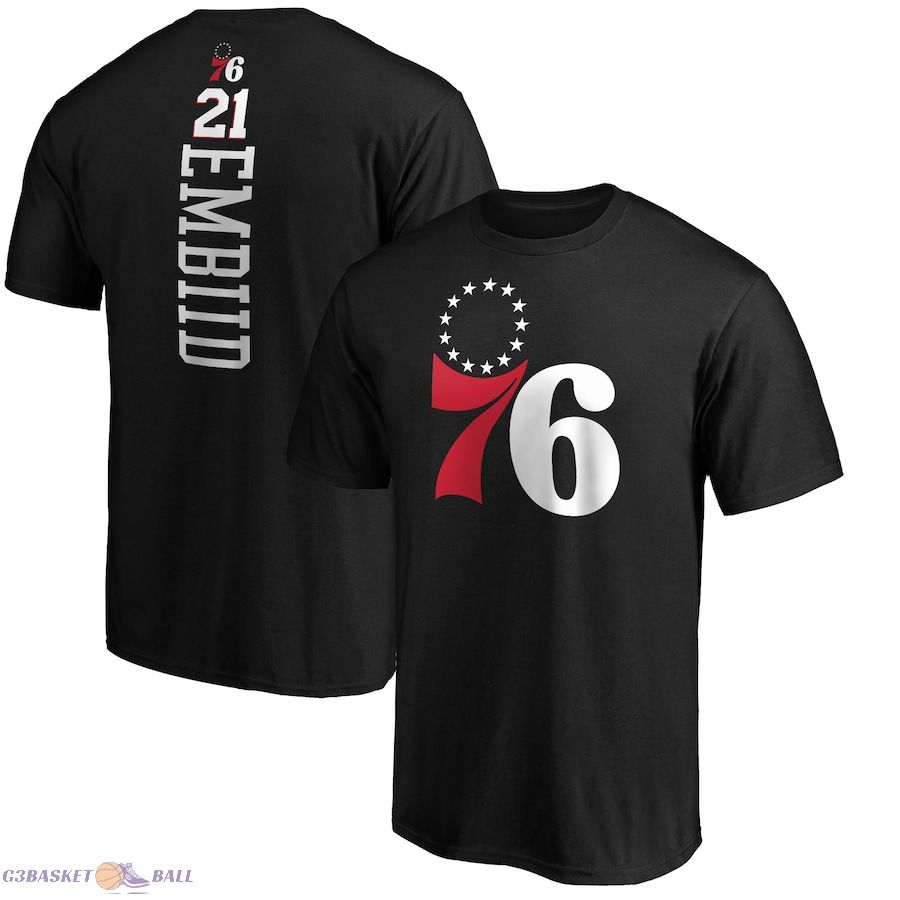 Men's Philadelphia 76ers Joel Embiid Black Playmaker Name & Number T-Shirt