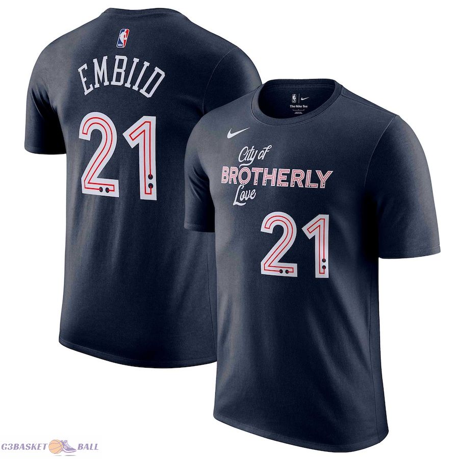 Men's Philadelphia 76ers Joel Embiid Navy 2023/24 City Edition Name & Number T-Shirt