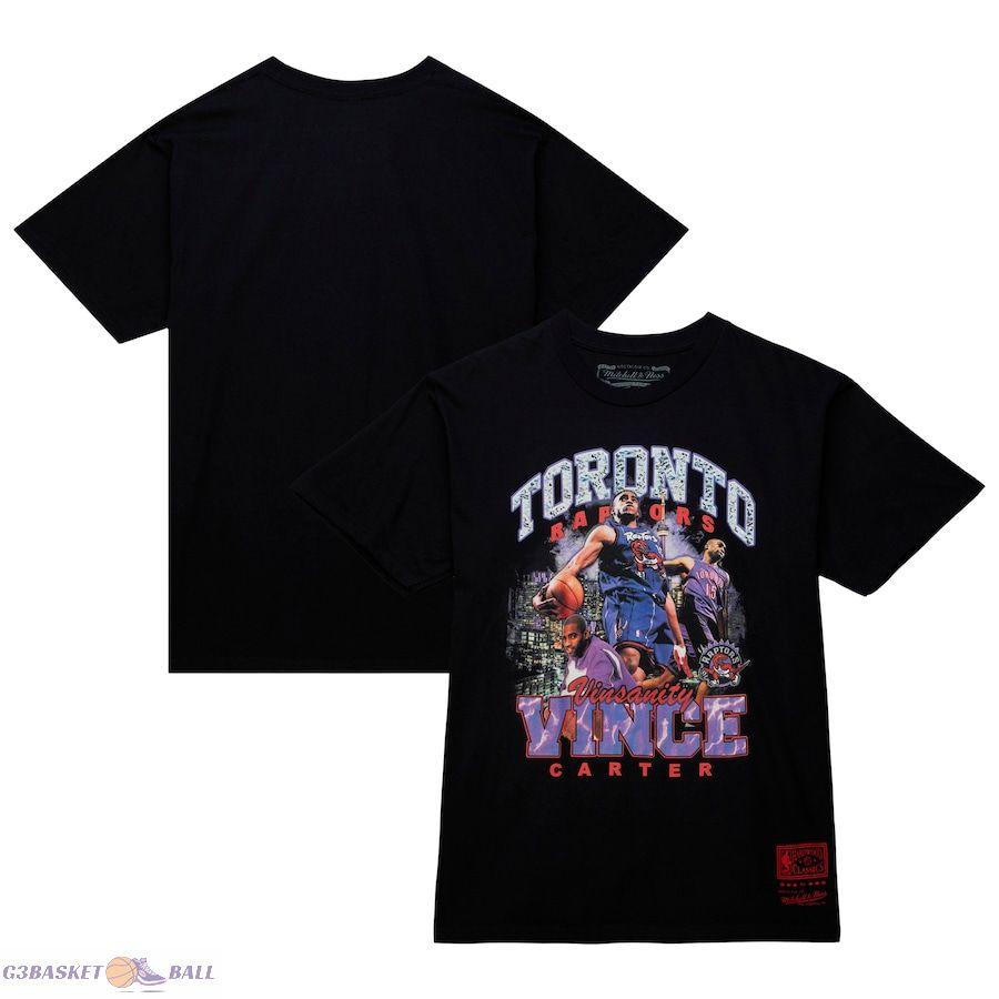 Men's Toronto Raptors Vince Carter Mitchell & Ness Black Hardwood Classics Bling Concert Player T-Shirt