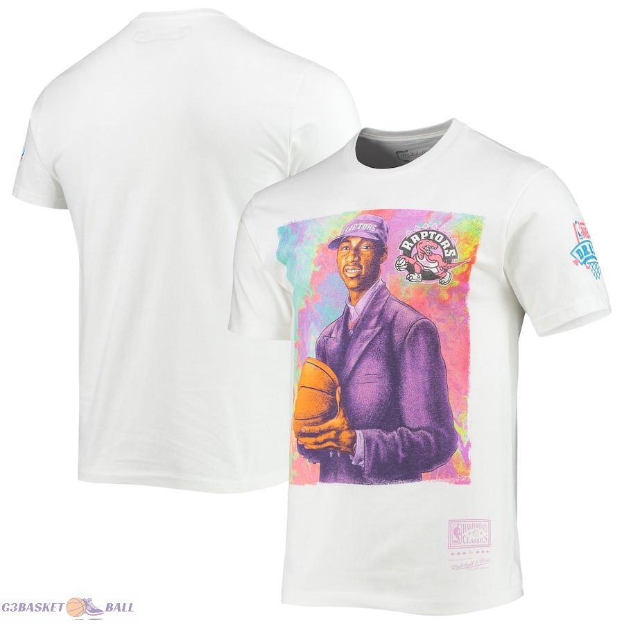 Men's Toronto Raptors Tracy McGrady Mitchell & Ness White Hardwood Classics Draft Day Colorwash T-Shirt