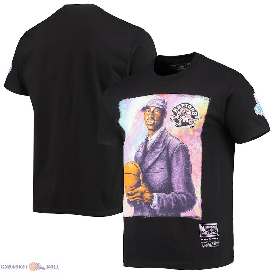 Men's Toronto Raptors Tracy McGrady Mitchell & Ness Black Hardwood Classics Draft Day Colorwash T-Shirt