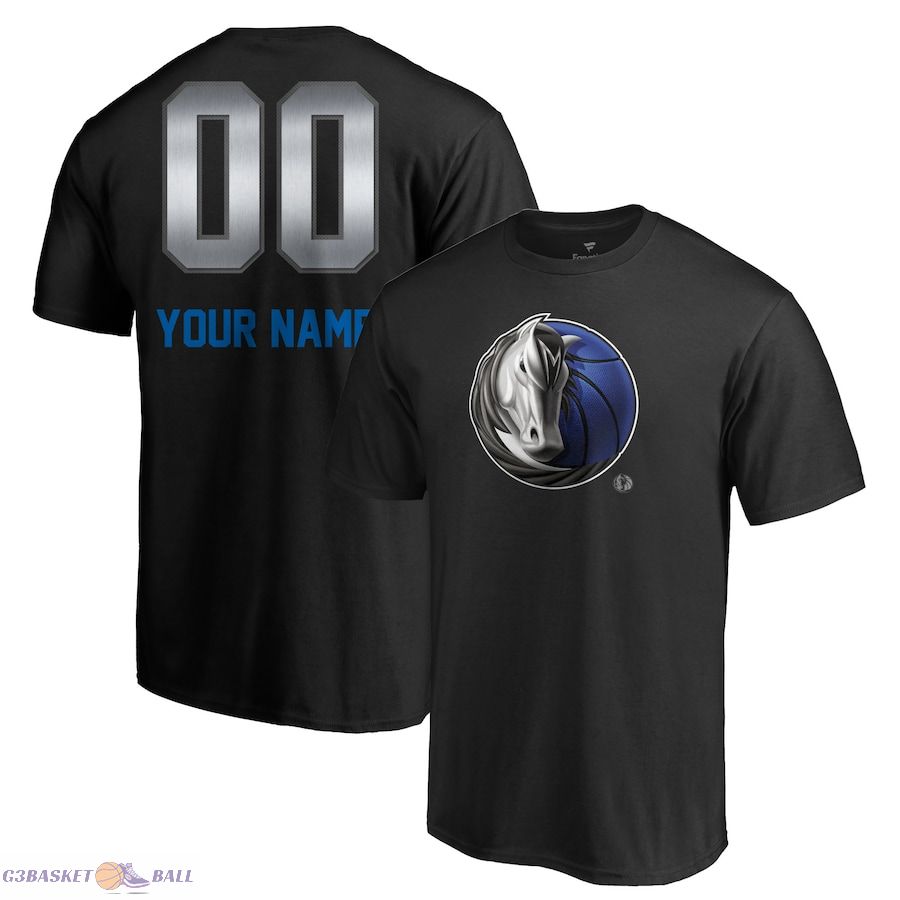 Men's Dallas Mavericks Black Midnight Mascot Personalized Name & Number T-Shirt