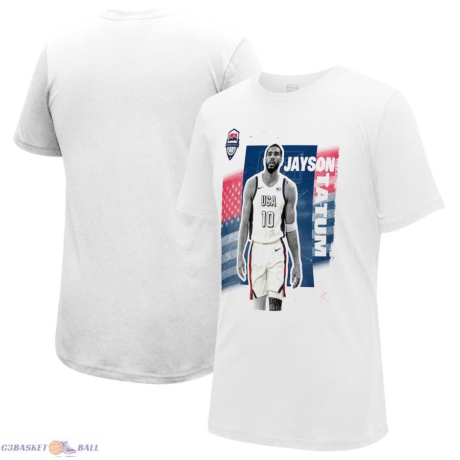 Unisex USA Basketball Jayson Tatum Stadium Essentials White 2024 Summer Olympics Player Cutout T-Shirt