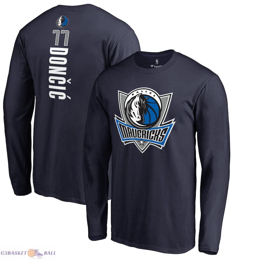 Men's Dallas Mavericks Luka Doncic Navy Backer Long Sleeve T-Shirt