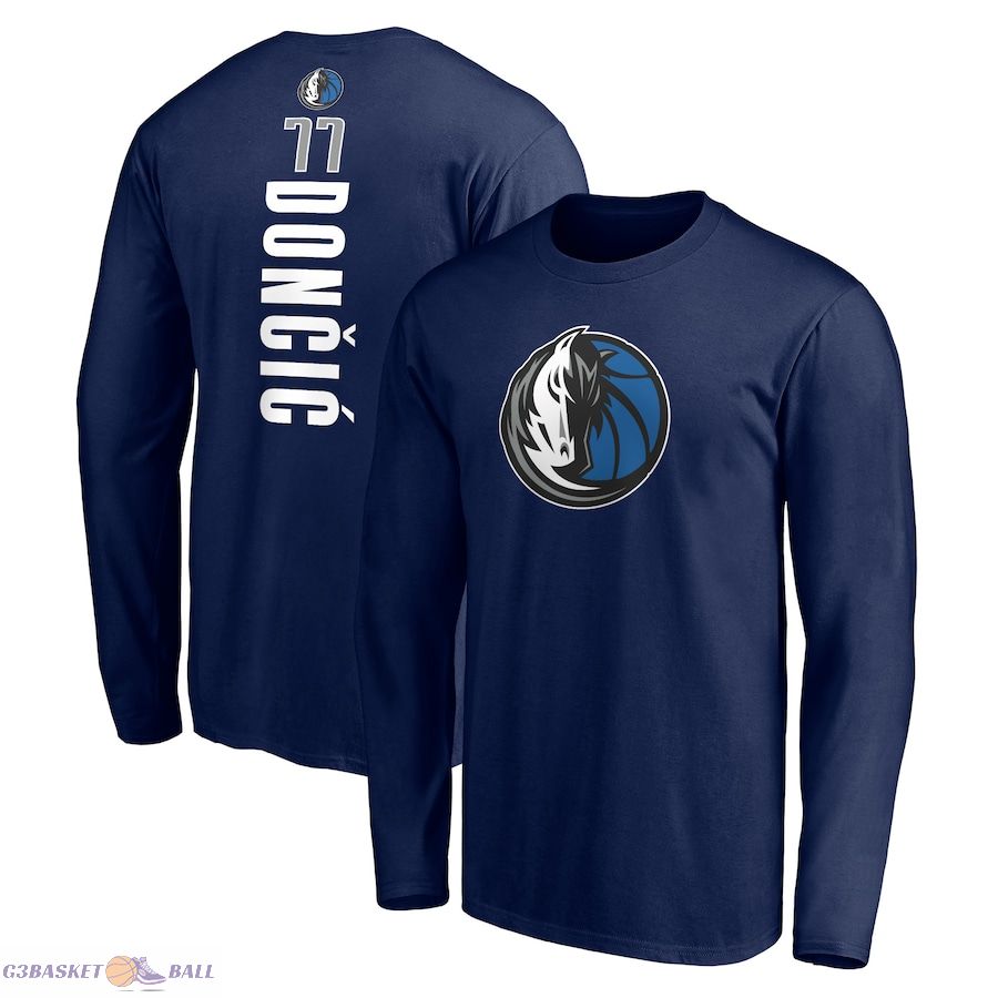 Men's Dallas Mavericks Luka Doncic Navy Playmaker Name & Number Long Sleeve T-Shirt