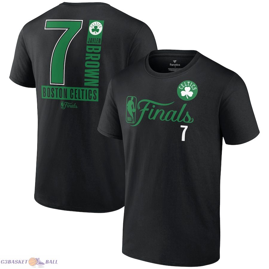 Men's Boston Celtics Jaylen Brown Black 2024 NBA Finals Inbound Pass Name & Number T-Shirt