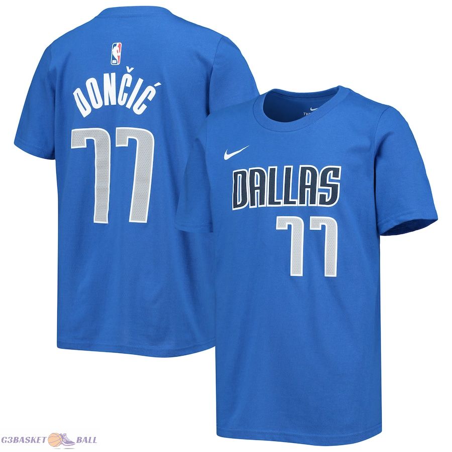 Youth Dallas Mavericks Luka Doncic Royal Logo Name & Number T-Shirt