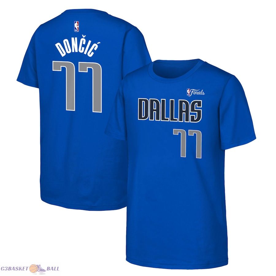 Youth Dallas Mavericks Luka Dončić Navy 2024 NBA Finals Name & Number T-Shirt