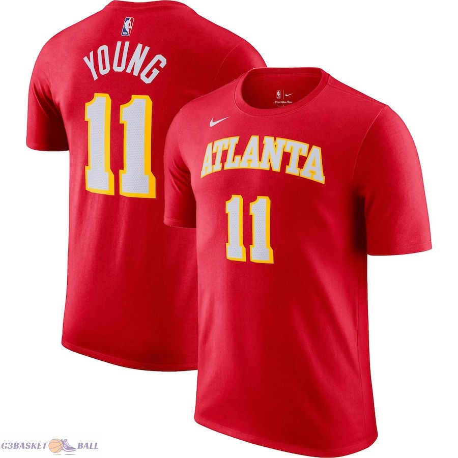 Men's Atlanta Hawks Trae Young Red Icon 2022/23 Name & Number T-Shirt