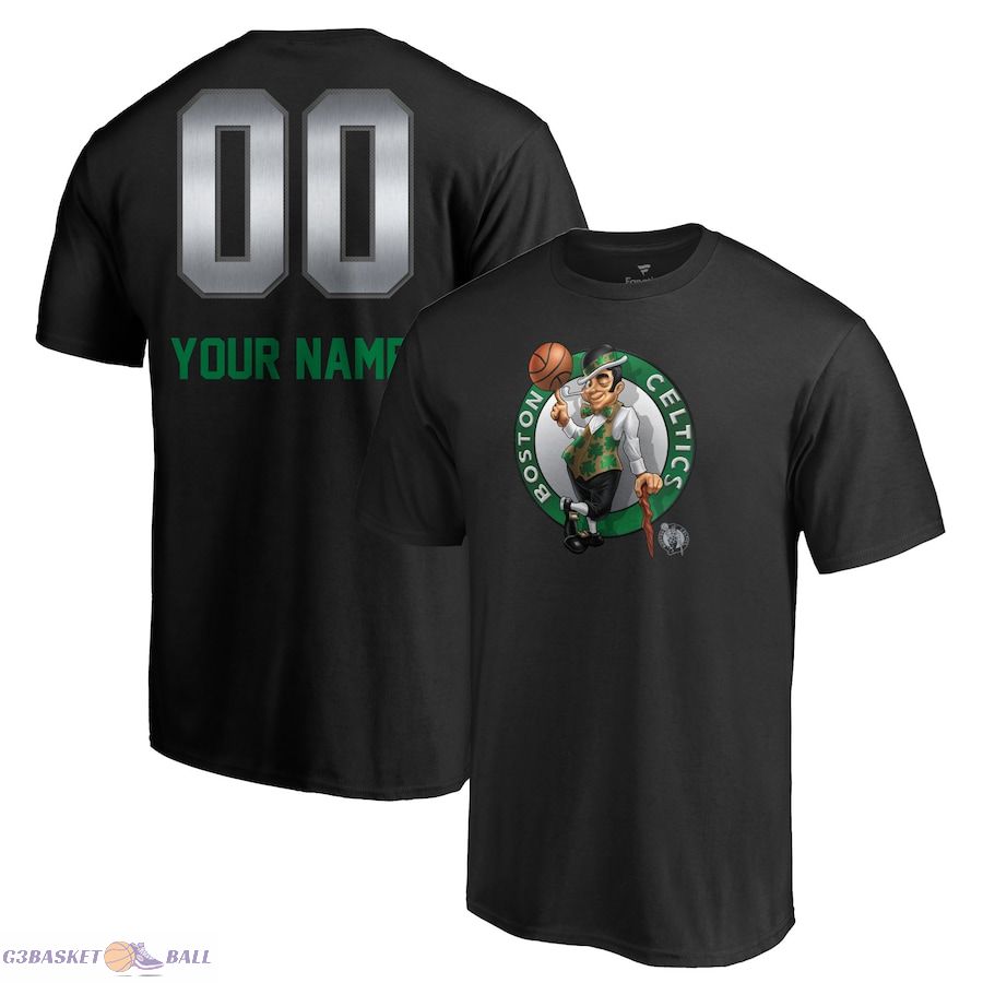 Men's Boston Celtics Black Midnight Mascot Personalized Name & Number T-Shirt