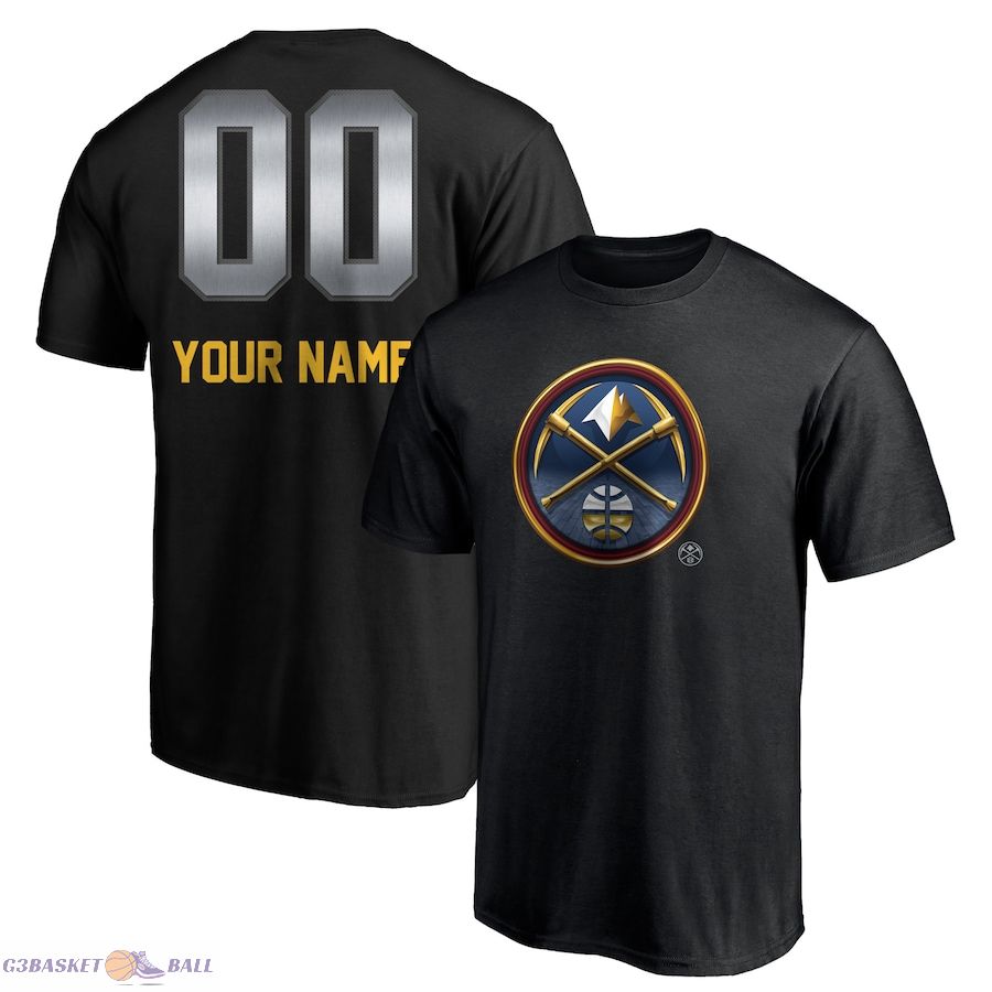 Men's Denver Nuggets Black Midnight Mascot Personalized Name & Number T-Shirt