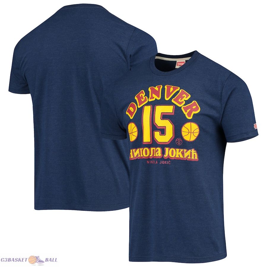 Men's Denver Nuggets Nikola Jokic Homage Navy Serbian Tri-Blend T-Shirt