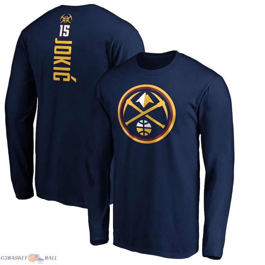 Men's Denver Nuggets Nikola Jokic Navy Playmaker Name & Number Long Sleeve T-Shirt