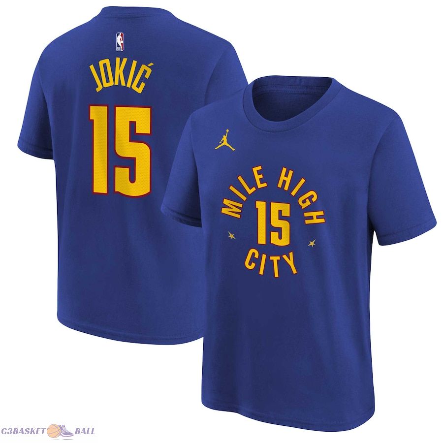 Youth Denver Nuggets Nikola Jokic Jordan Brand Blue Statement Edition Name & Number T-Shirt