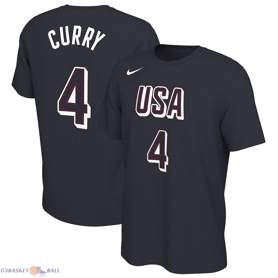 Men's USA Basketball Stephen Curry Navy 2024 Summer Olympics Name & Number T-Shirt