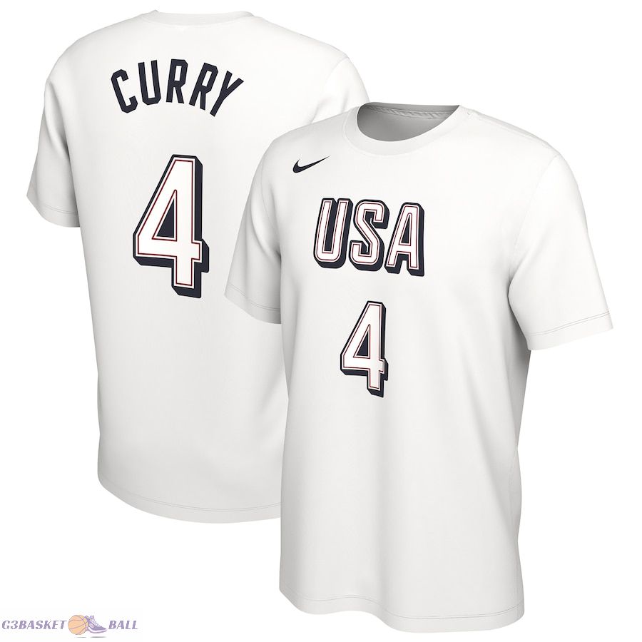 Men's USA Basketball Stephen Curry White 2024 Summer Olympics Name & Number T-Shirt