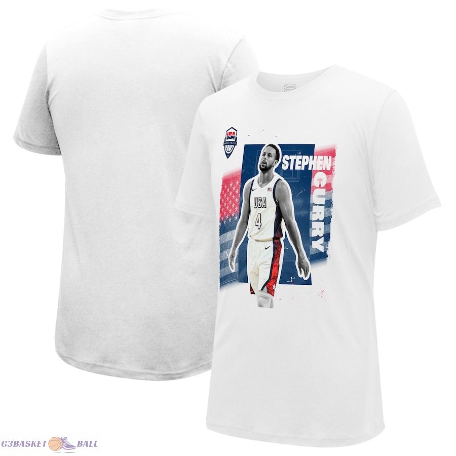 Unisex USA Basketball Stephen Curry Stadium Essentials White 2024 Summer Olympics Player Cutout T-Shirt