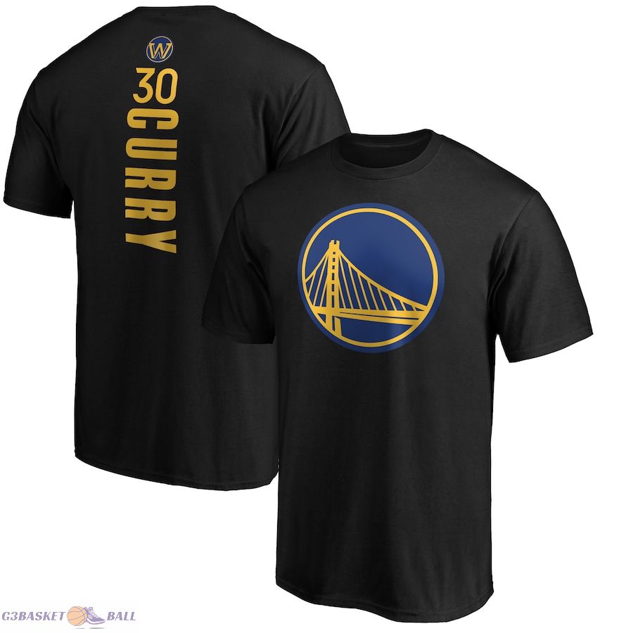 Men's Golden State Warriors Stephen Curry Black Playmaker Name & Number Team T-Shirt