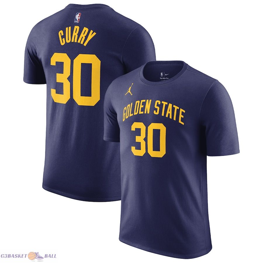 Men's Golden State Warriors Stephen Curry Jordan Brand Navy 2022/23 Statement Edition Name & Number T-Shirt