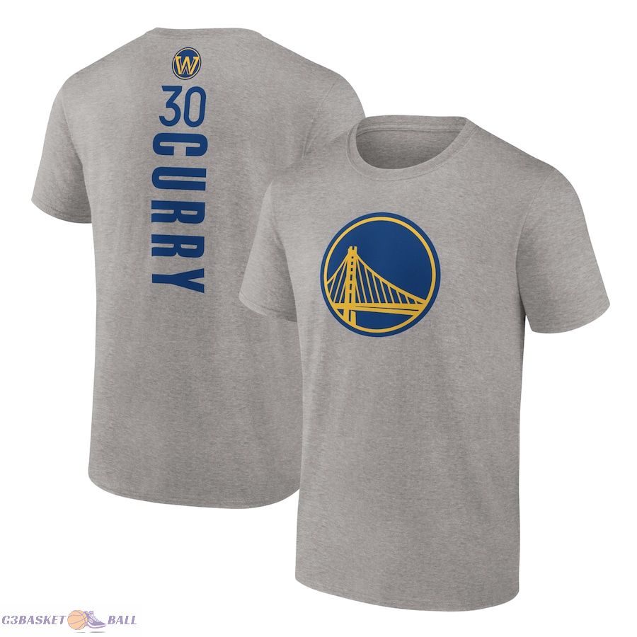 Men's Golden State Warriors Stephen Curry Heathered Gray Playmaker Name & Number T-Shirt