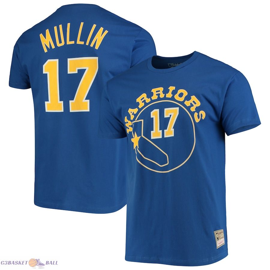 Men's Golden State Warriors Chris Mullin Mitchell & Ness Royal Hardwood Classics Name & Number Team T-Shirt