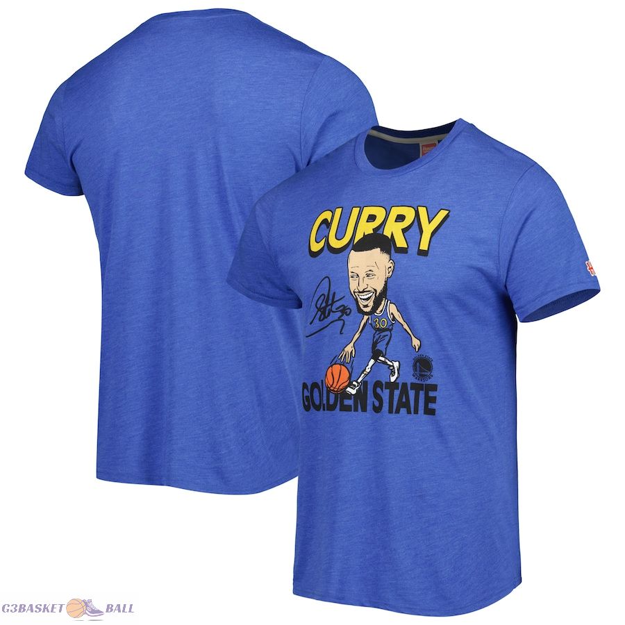 Men's Golden State Warriors Stephen Curry Homage Royal Player Caricature Tri-Blend T-Shirt