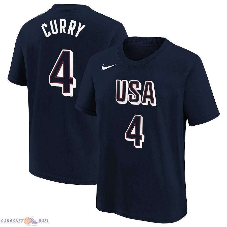 Youth USA Basketball Stephen Curry Navy 2024 Summer Olympics Name & Number T-Shirt