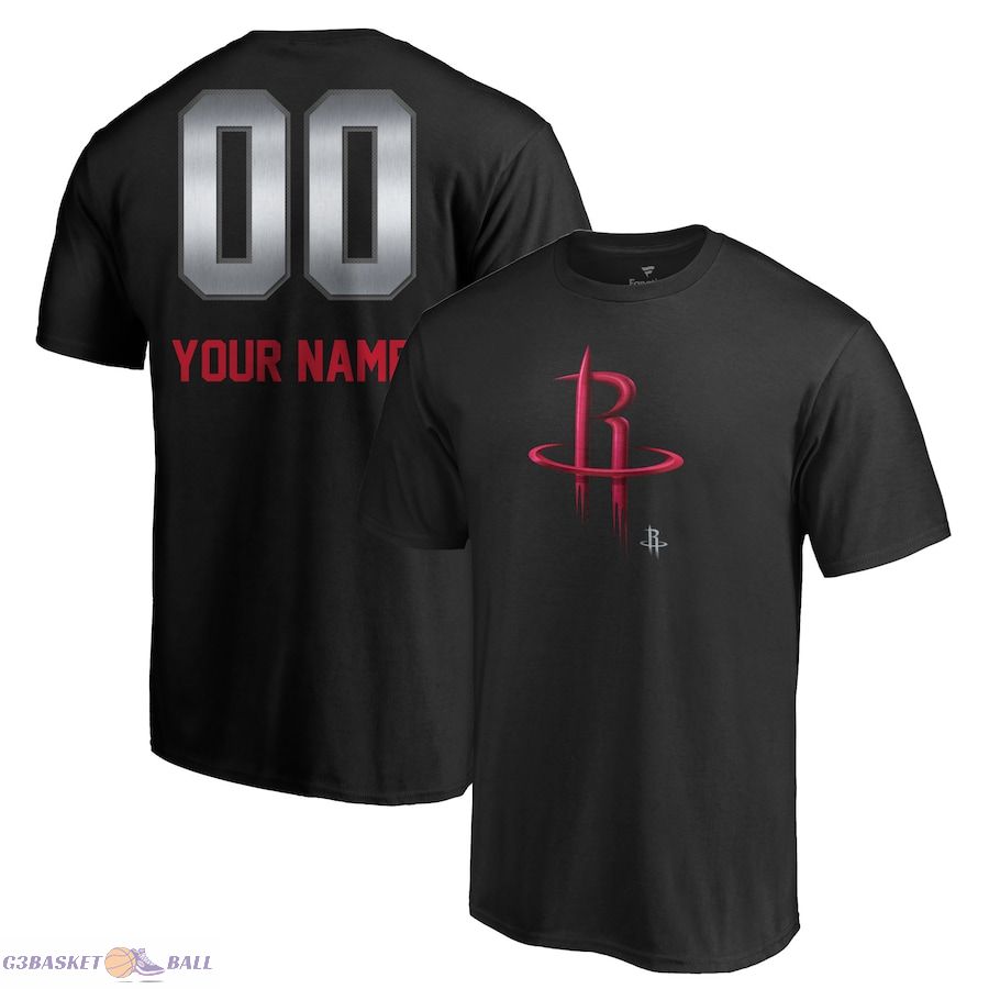 Men's Houston Rockets Black Midnight Mascot Personalized Name & Number T-Shirt