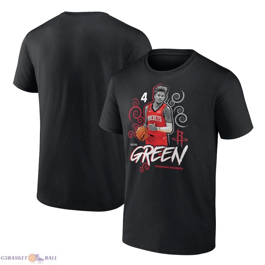 Men's Houston Rockets Jalen Green Black Player Name & Number Competitor T-Shirt