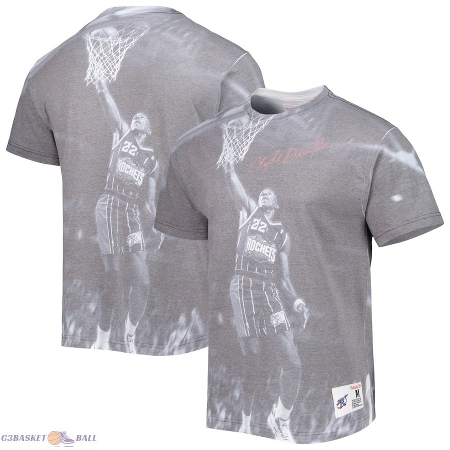 Men's Houston Rockets Clyde Drexler Mitchell & Ness Heather Gray Above The Rim T-Shirt