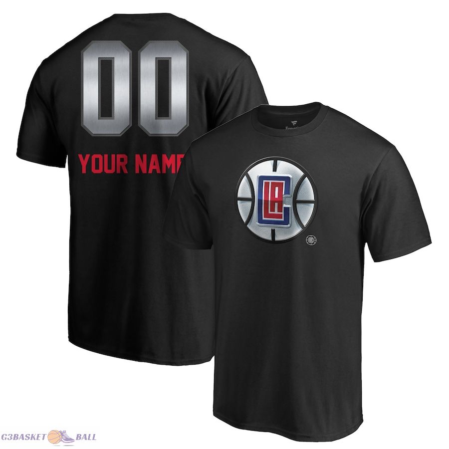 Men's LA Clippers Black Midnight Mascot Personalized Name & Number T-Shirt