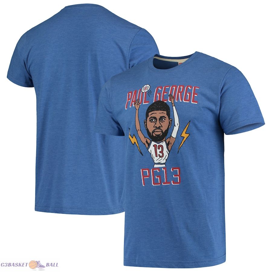 Men's LA Clippers Paul George Royal Caricature Tri-Blend T-Shirt