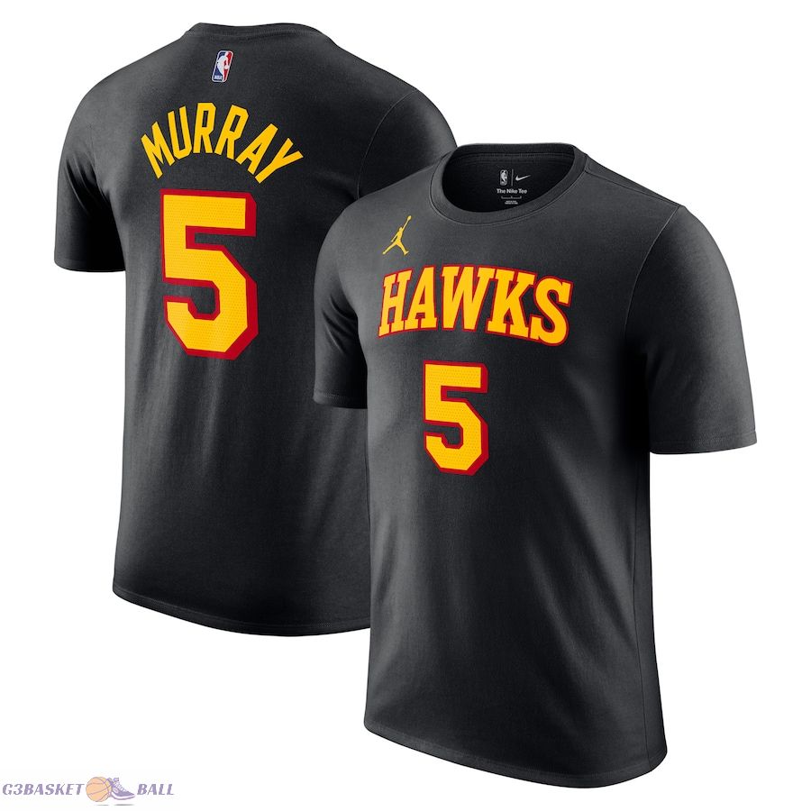 Men's Atlanta Hawks Dejounte Murray Jordan Brand Black 2022/23 Statement Edition Name & Number T-Shirt