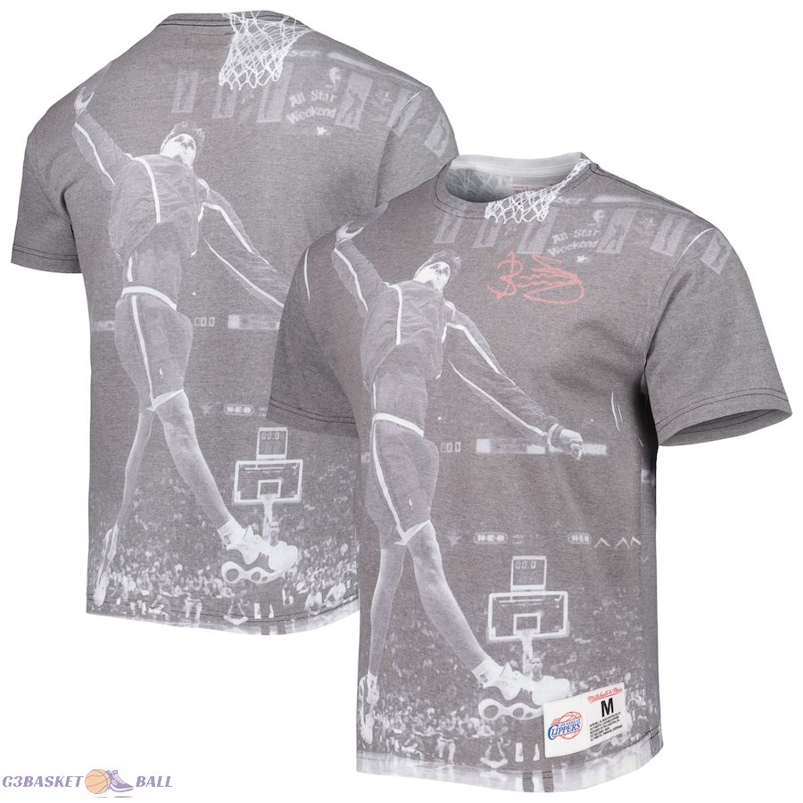 Men's LA Clippers Brent Barry Mitchell & Ness Heather Gray Above The Rim T-Shirt