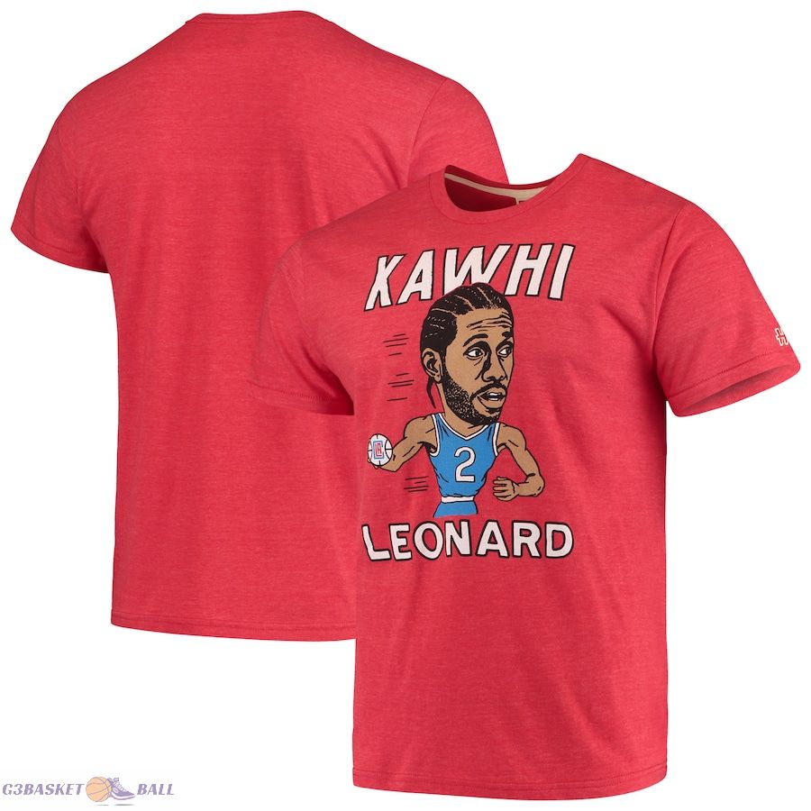 Men's LA Clippers Kawhi Leonard Red Caricature Tri-Blend T-Shirt