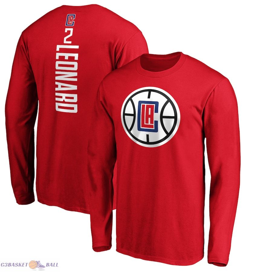 Men's LA Clippers Kawhi Leonard Fanatics Red Team Playmaker Name & Number Long Sleeve T-Shirt