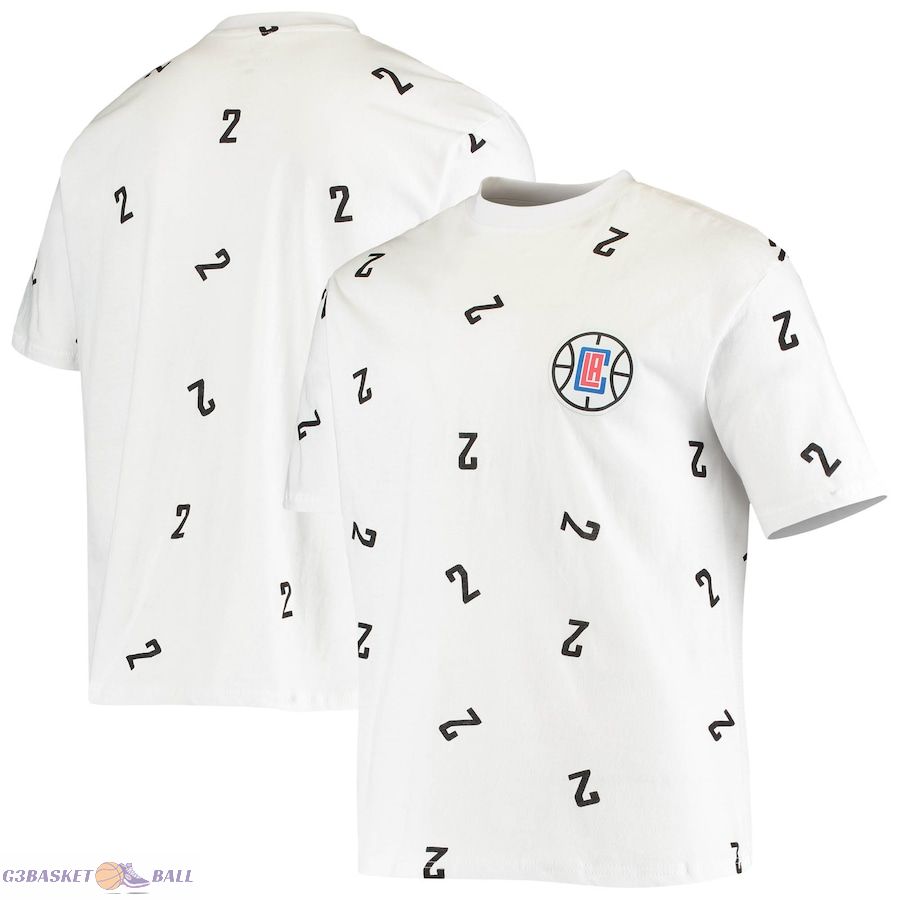 Men's LA Clippers Kawhi Leonard White All Over Number T-Shirt