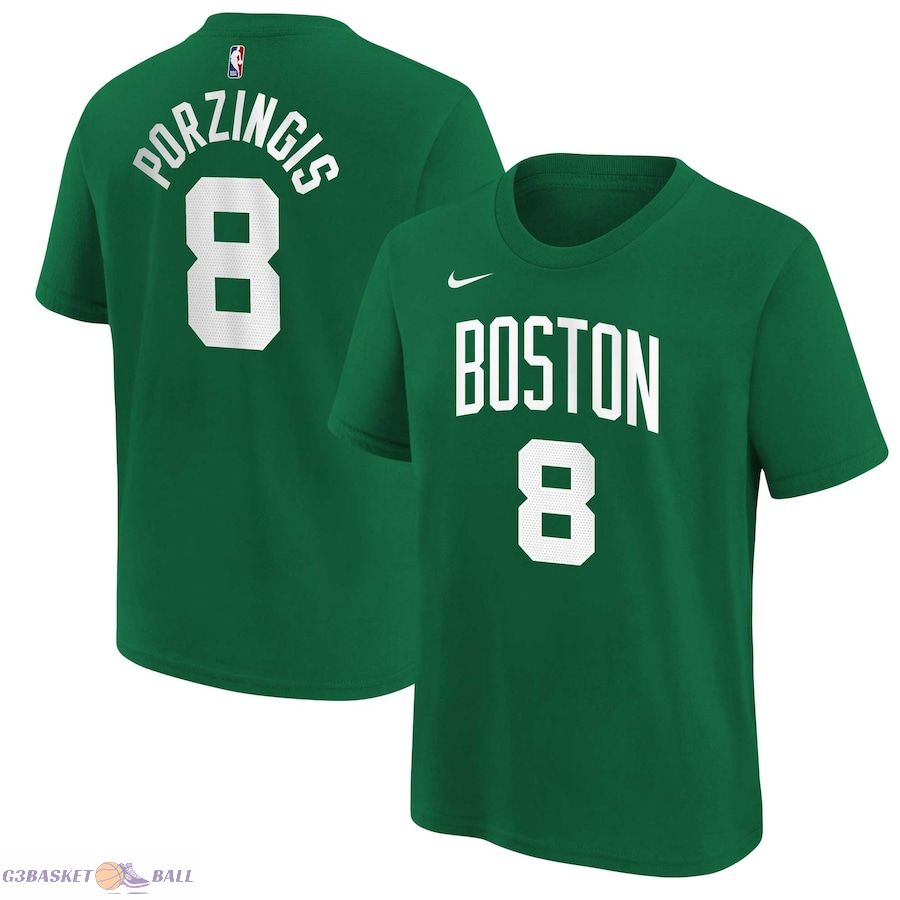 Youth Boston Celtics Kristaps Porzingis Kelly Green Icon Name & Number T-Shirt