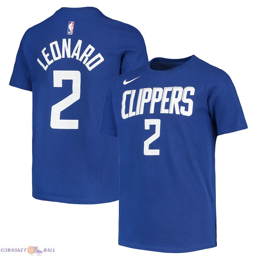 Youth LA Clippers Kawhi Leonard Royal Logo Name & Number Performance T-Shirt