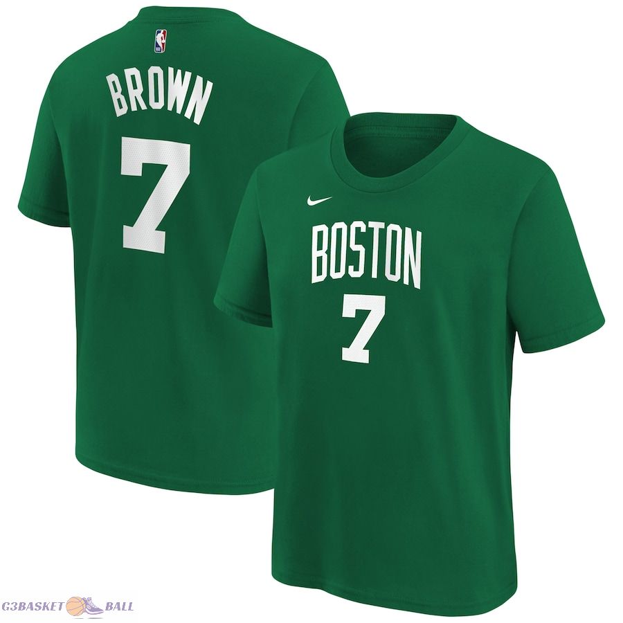 Youth Boston Celtics Jaylen Brown Kelly Green Icon Name & Number T-Shirt