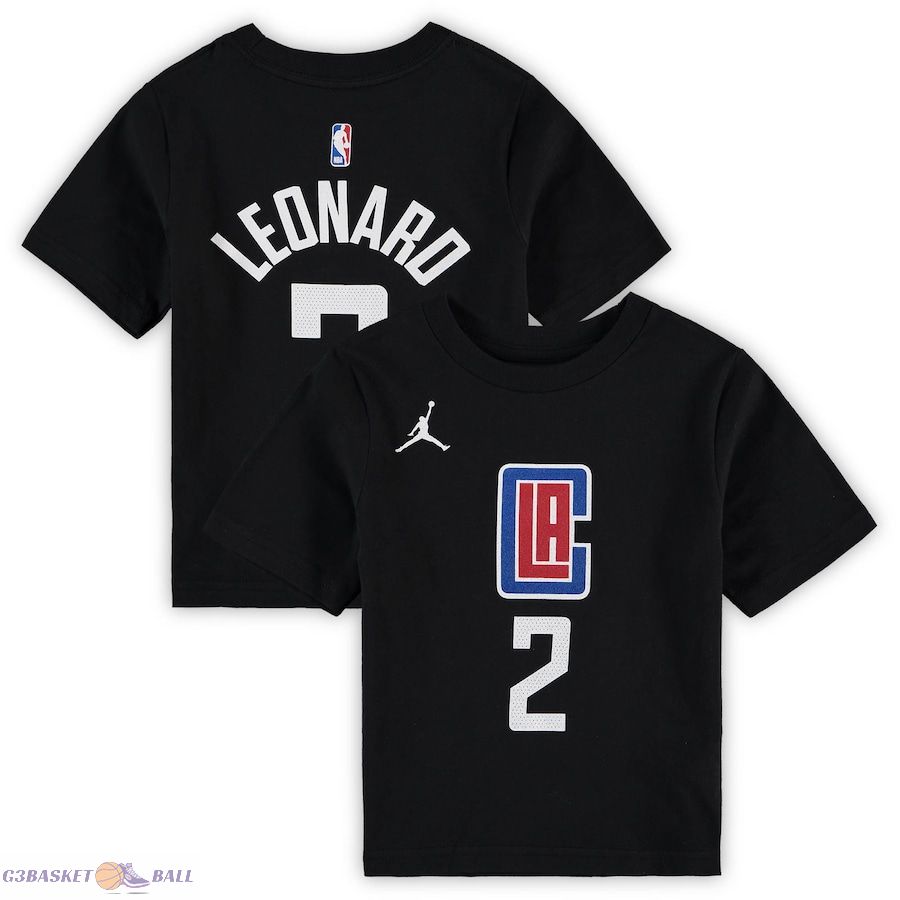 Preschool LA Clippers Kawhi Leonard Jordan Brand Black Statement Edition Name & Number T-Shirt