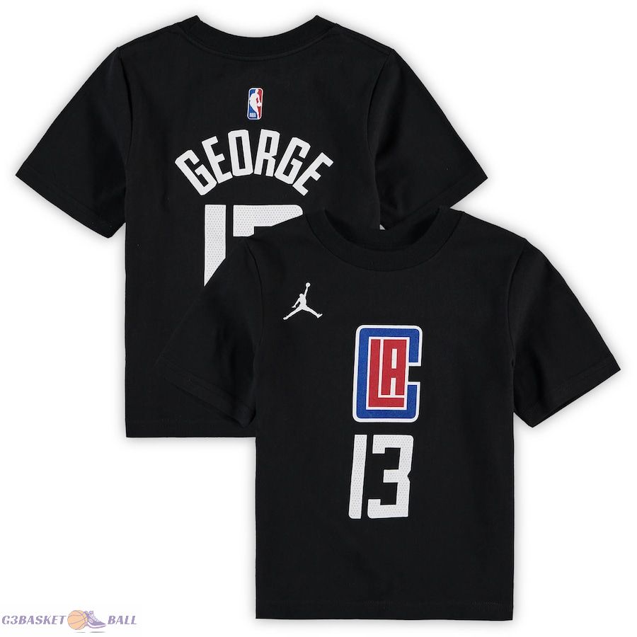 Preschool LA Clippers Paul George Jordan Brand Black Statement Edition Name & Number T-Shirt