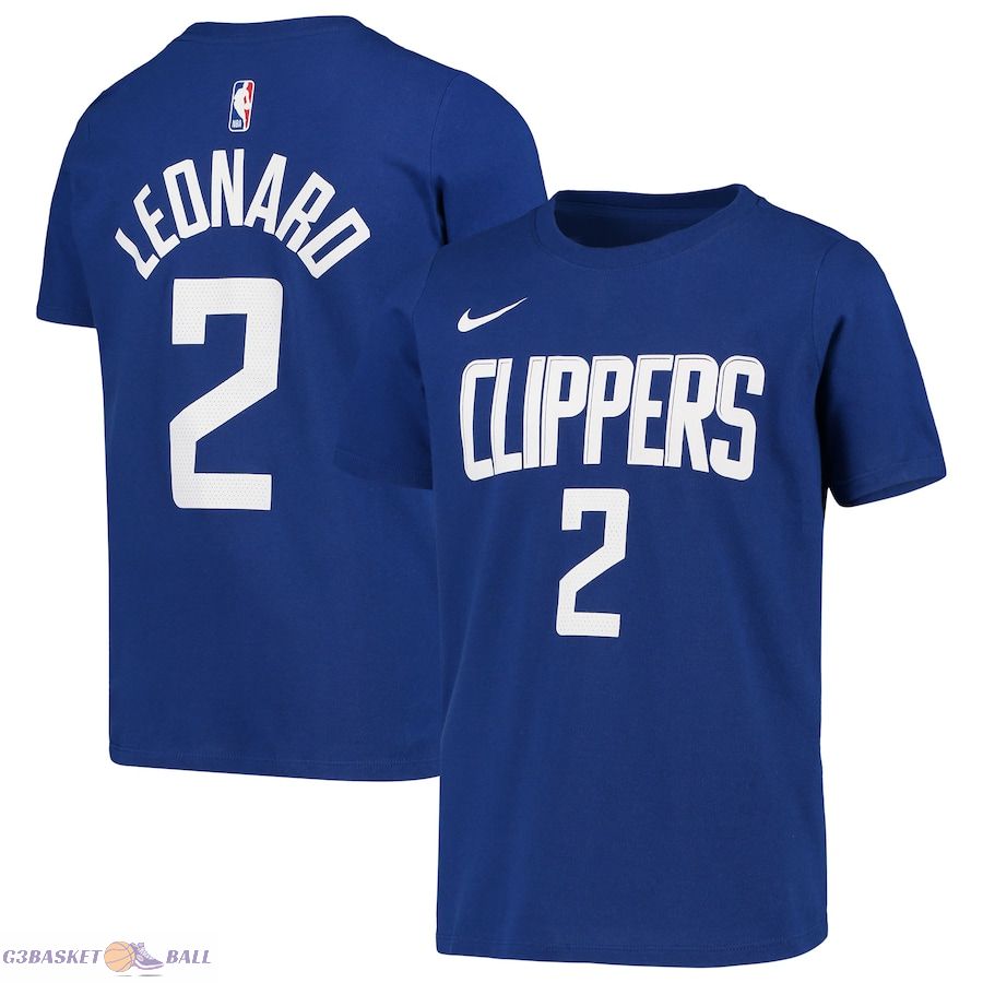 Youth LA Clippers Kawhi Leonard Blue Icon Edition Name & Number Performance T-Shirt