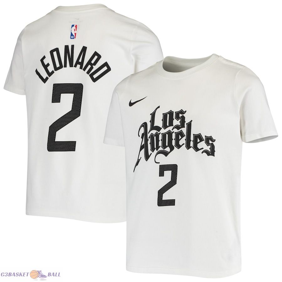 Youth LA Clippers Kawhi Leonard White Name & Number Performance T-Shirt